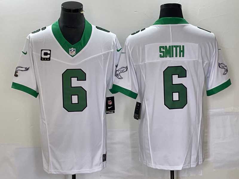 Mens Philadelphia Eagles #6 DeVonta Smith White 2023 F.U.S.E. With C Patch Vapor Untouchable Limited Jersey->->